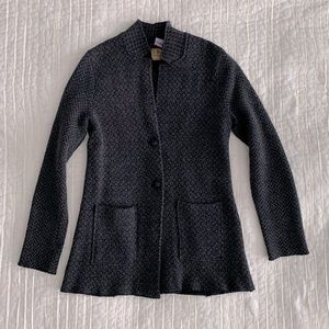 DAMASK brand grey and black multi pattern fitted but stretchy fabric jacket.